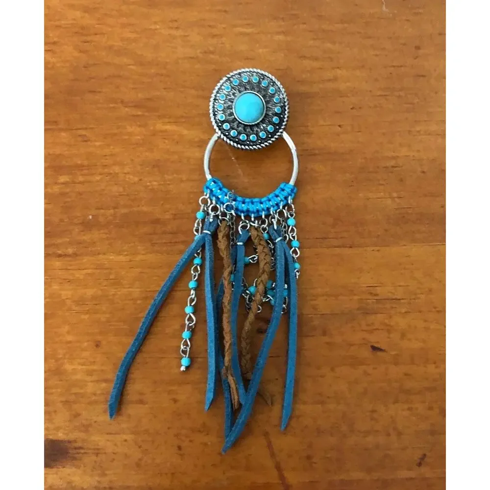 Justin Boots Turquoise Concho Fringe Earrings Western Cowgirl Boho Statement NWT